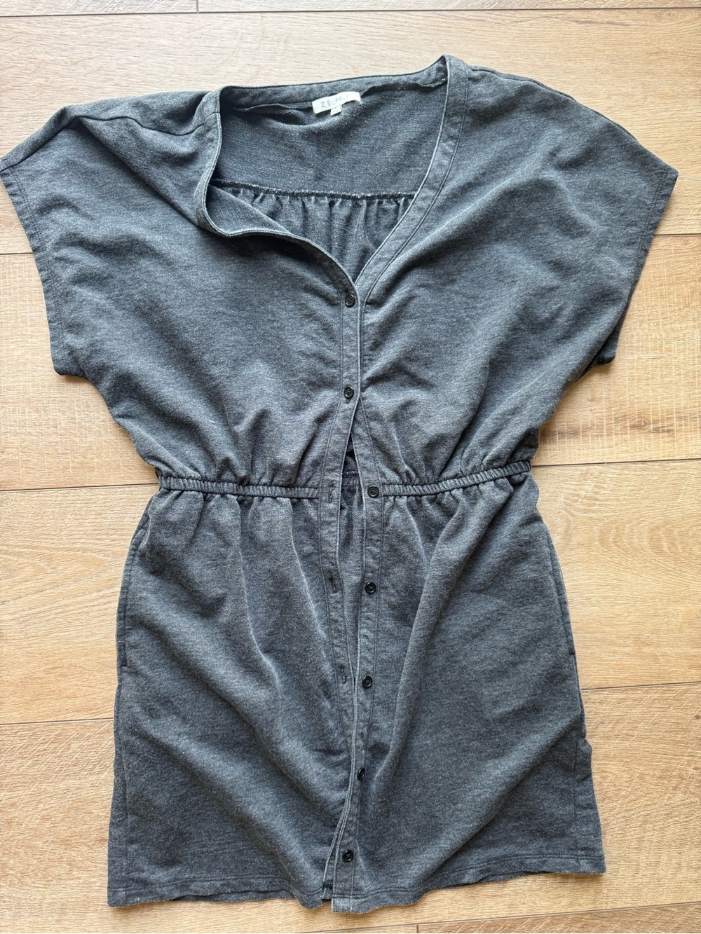 Z Supply Women’s Charcoal Grey Button-Front Mini Dress